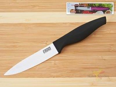 ФОТОГРАФИЯ Нож керамический (4 дюйма), белое лезвие (10,5*2*0,2см) рукоятка черная (10,5*2,5*2,5см) (подарочная